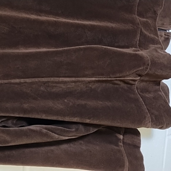 JMS Brown Velour Hooded Jacket Top 1X 16W Detailed Shoulder Pockets Zip Front - Picture 4 of 12